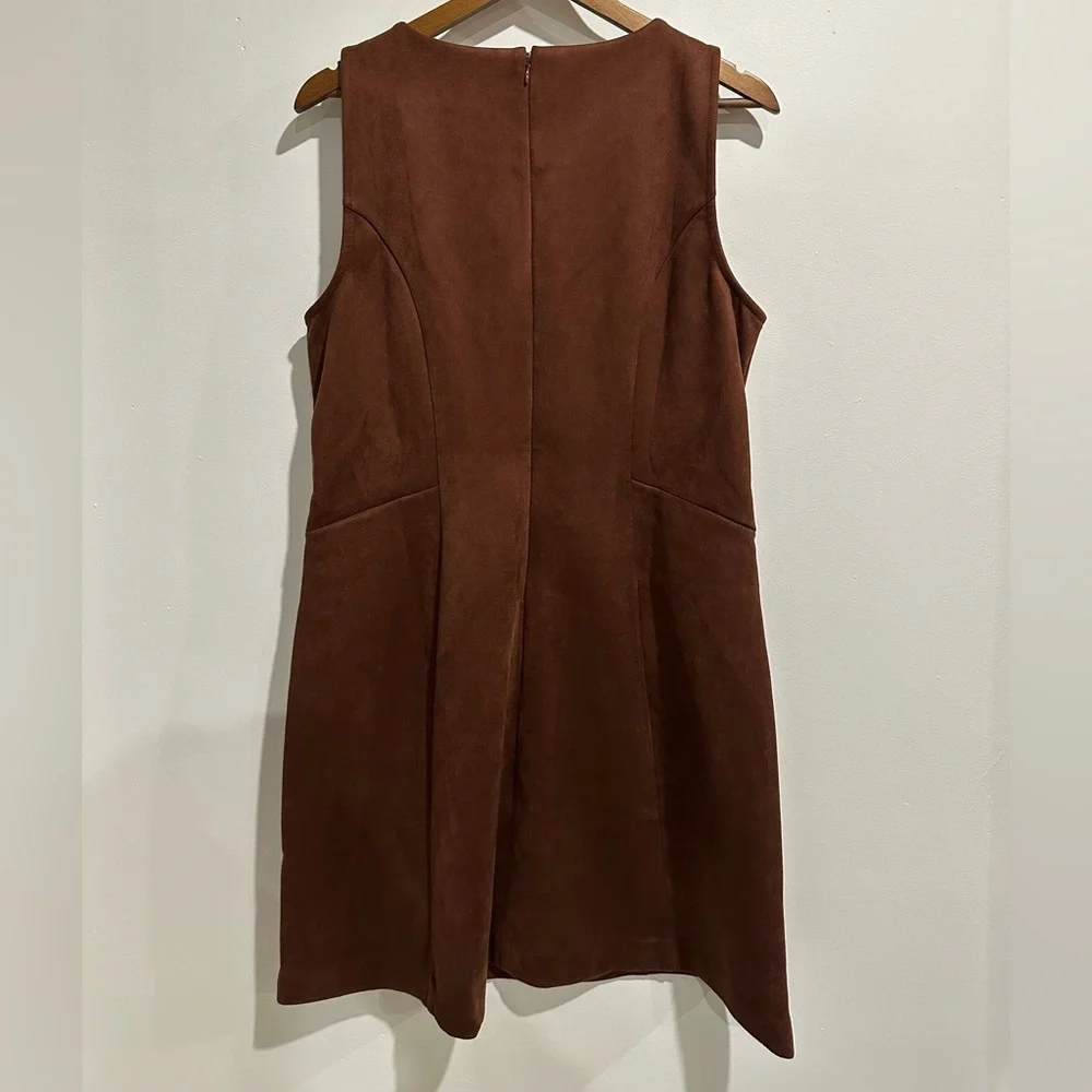 ANN TAYLOR FACTORY Faux Suede Brown Preppy Sleeveless Mini Flare Dress Size 14 - Picture 3 of 5